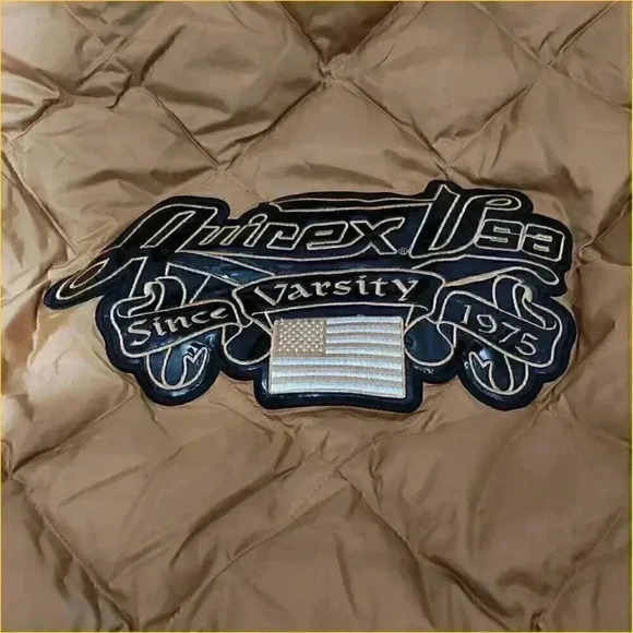 Avirex Goose Down Vasity Jacket Coat Tan Black Youth Kids Large 16 - 18 Logo - Picture 3 of 4